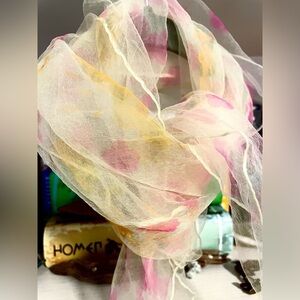 Vicky Dee Vintage 1950s Sheer Nylon Floral Scarf Pink and Yellow – Made in Japan
